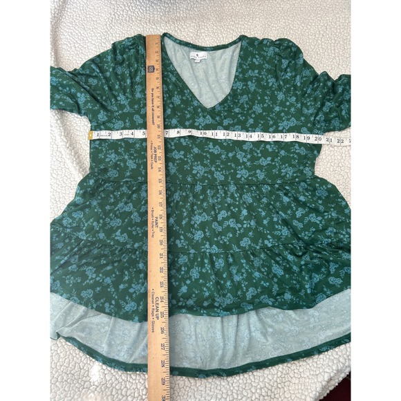 True Craft Green Floral Tiered V Neck‎ Long Sleeve Peplum Blouse Top XL - Picture 6 of 6